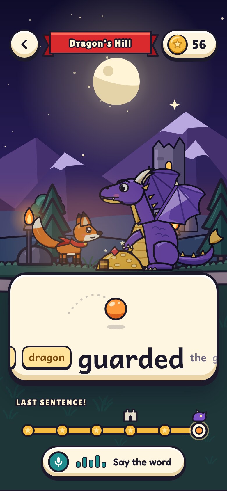 Hop Tales at dragon's hill at dusk, with the word 'guarded' on the card
